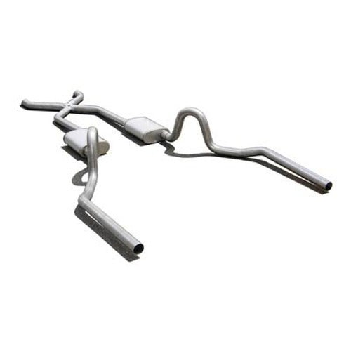Crossmember Back w X-Pipe Exhaust System 70-71 GTO 68-72 442 Dual Split Rear Valance Exit 2.5 in Intermediate And Tail Pipe Turbo Pro Mufflers And Hardware Incl Tip Not Incl Pypes Exhaust