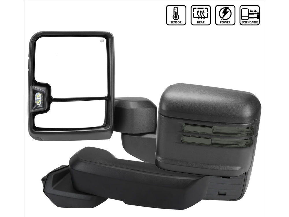 1500 POWER HEATED TOWING MIRROR MATTE BLACK WITH SMOKED TURN SIGNAL - TEMPERTURE SENSOR PUDDLE LAMP REVERSE LAMP