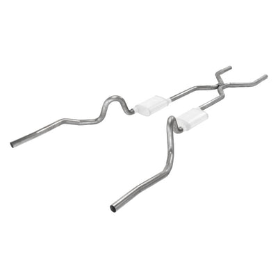 ~(51 lbs. 62X17X13)~ Crossmember Back w/H-Pipe Exhaust System 70-71 GTO/68-72 442 Dual Split Rear Valance Exit 2.5 in Intermediate And Tail Pipe Hardware Incl Muffler And Tip Not Incl Pypes Exhaust