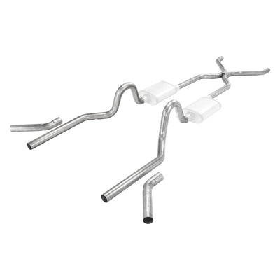 ~(59 lbs. 62X17X13)~ Crossmember Back w/H-Pipe Exhaust System 55-57 Tri-Five Chevy Split Rear Dual Exit 2.5 in Intermediate And Tail Pipe Hardware Incl Muffler And Tip Not Incl Pypes Exhaust