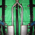 ~(59 lbs. 62X17X13)~ Crossmember Back w/H-Pipe Exhaust System 55-57 Tri-Five Chevy Split Rear Dual Exit 2.5 in Intermediate And Tail Pipe Hardware Incl Muffler And Tip Not Incl Pypes Exhaust