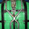 ~(59 lbs. 62X17X13)~ Crossmember Back w/H-Pipe Exhaust System 55-57 Tri-Five Chevy Split Rear Dual Exit 2.5 in Intermediate And Tail Pipe Hardware Incl Muffler And Tip Not Incl Pypes Exhaust
