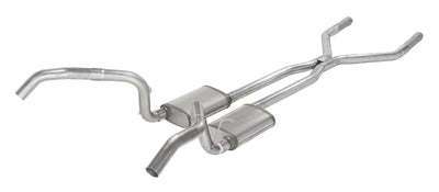 ~(77 lbs. 62X17X13)~ Crossmember Back w/H-Pipe Exhaust System 67-69 Split Rear Dual Exit 3 in Intermediate And Tail Pipe Race Pro Mufflers/Hardware Incl Tip Not Incl Natural 409 Stainless Steel Pypes Exhaust
