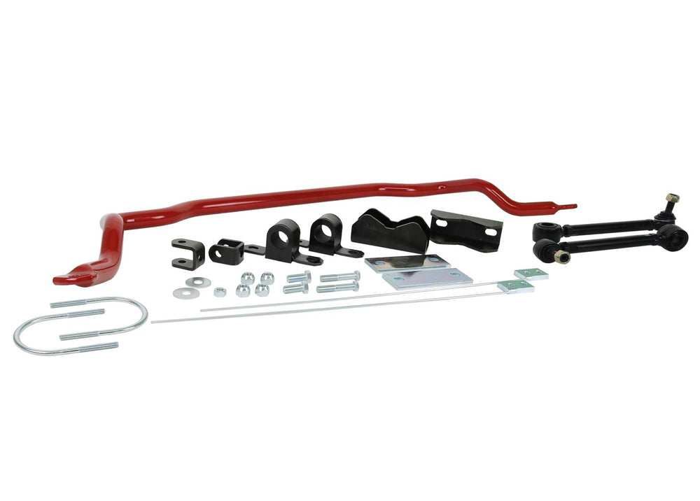 Sway bar - 35mm heavy duty 1 Sway Bar 2 Bushings 2 Saddles 2 Links 4 Plates 4 Brackets 2 U-Bolts 4 Bolts 5 Nuts 6 Washers Grease Install Guide