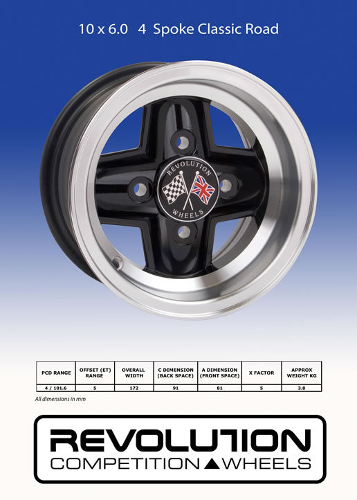 4 Spoke 10 x 6.0 Inch Gloss Black Diamond Machined Wheel