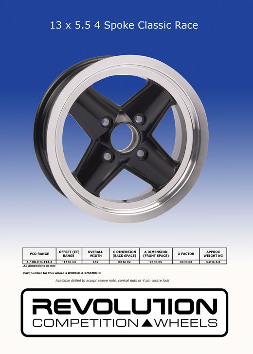 RVB940 13x5.5 -17 to 13 Offset 4x88.9-114.3 PCD Matt Black Diamond Rim