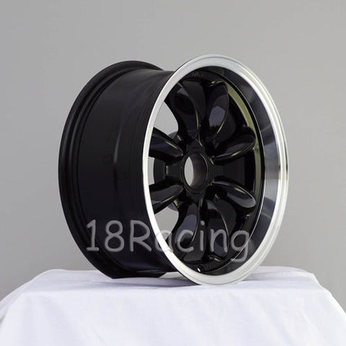 RB 15x7 4x100 30mm Offset Black with Polished Lip