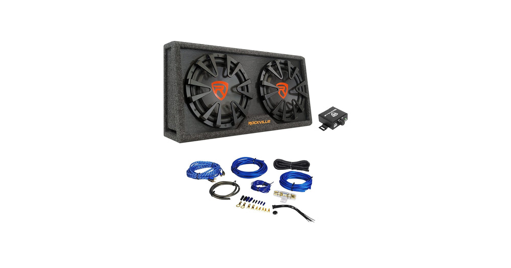 Rockville Dual 12-Inch Slim Powered Subwoofer Bundle with