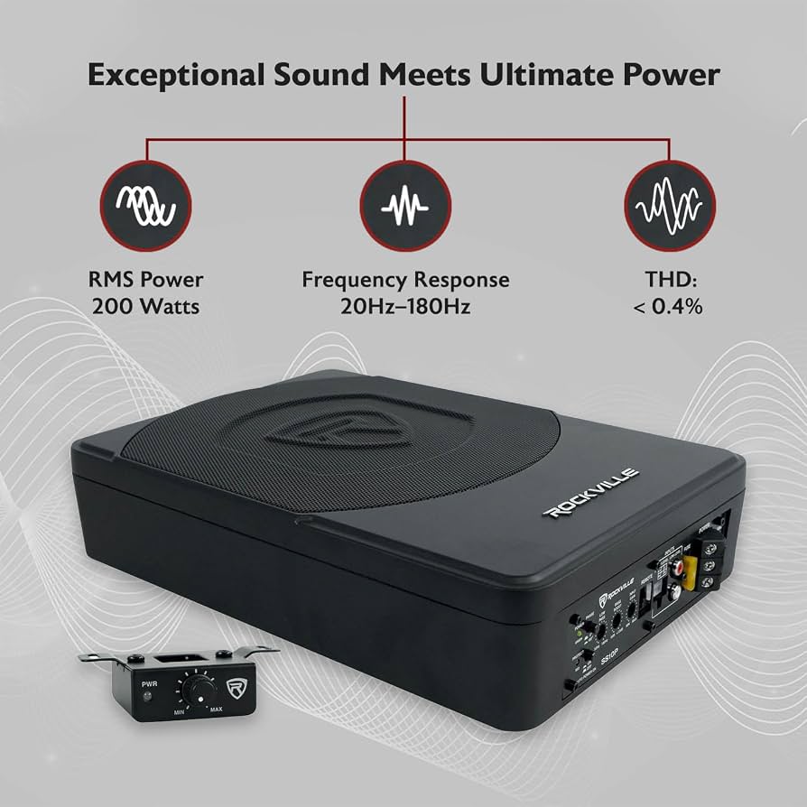 10-Inch 200W RMS Under-Seat Powered Subwoofer and Amplifier