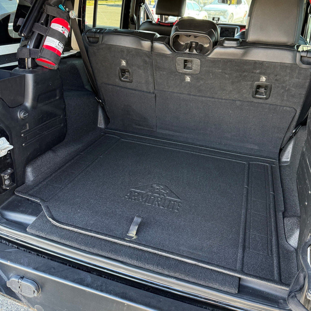 2024-current JLU 4DR full vehicle kit front and rear flooring cargo mat and closeout wheelhouse covers no subwoofer mesa smoke