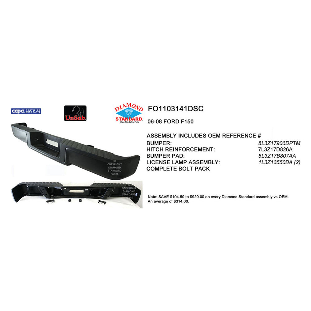 REAR BUMPER ASSEMBLY STYLESIDE;W/O REAR OBJECT SENSORS;W/O TOW PKG;W/PB;PRIME;FORD F150 0608