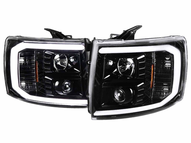 LED BAR PROJECTOR HEADLIGHTS- GLOSSY BLACK WITH CLEAR LENS