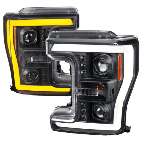 PROJECTOR HEAD LIGHTS WITH LED BAR - MATTE BLACK HOUSING AND CLEAR LENS