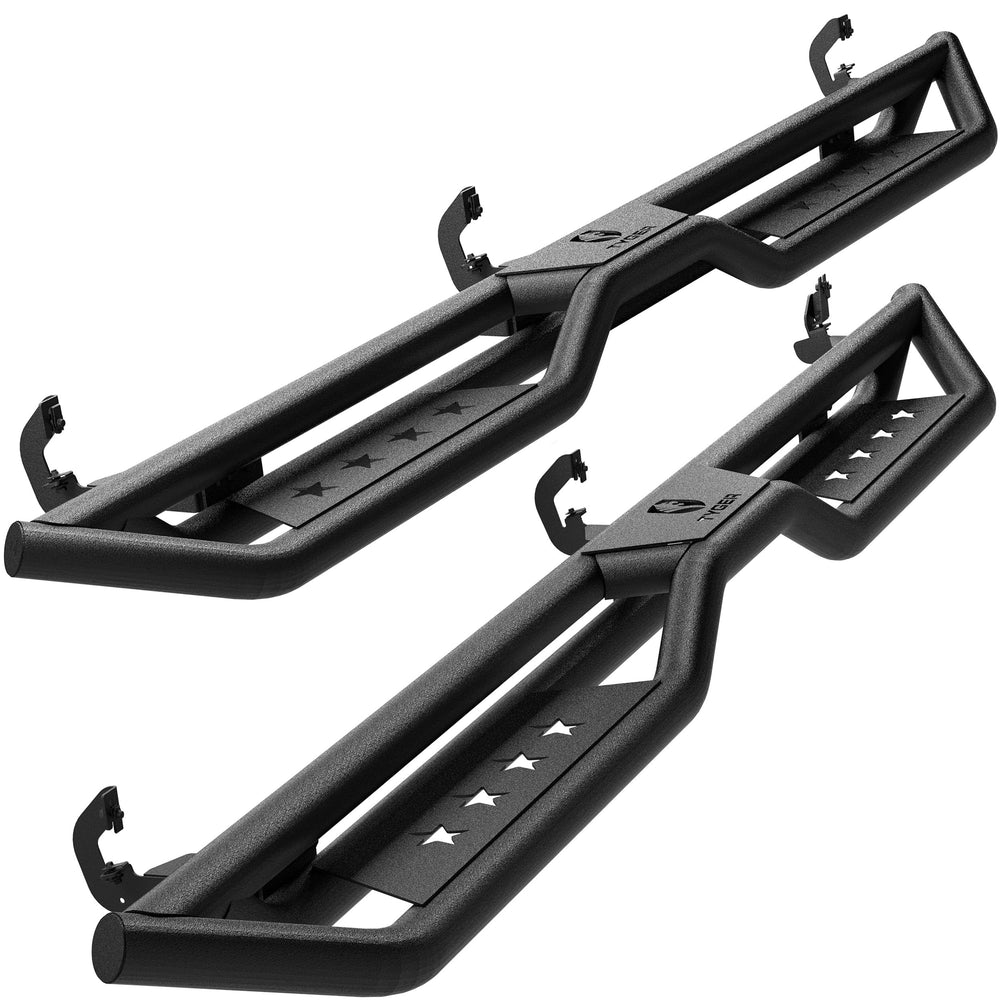 0719 SILVERADO/SIERRA 1500/2500/3500HD CREW CAB STAR STRIDER RUNNING BOARDS TEXT BLACK
