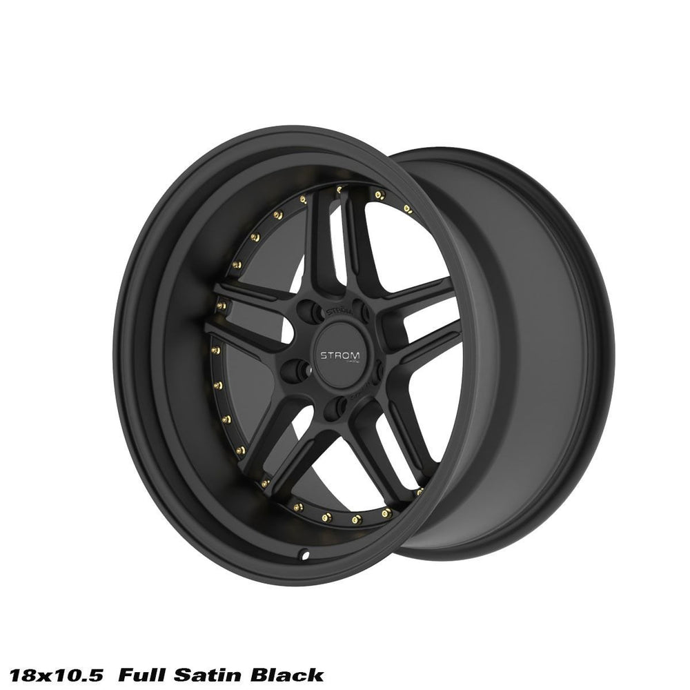 DS-05 18x10.5 Full Satin Black Gold Rivets Twin 5-Spoke Wheel