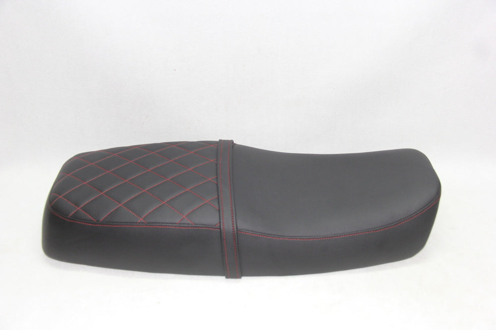 27.5-Inch Black Synthetic Leather Seat with Red Diamond Stitching