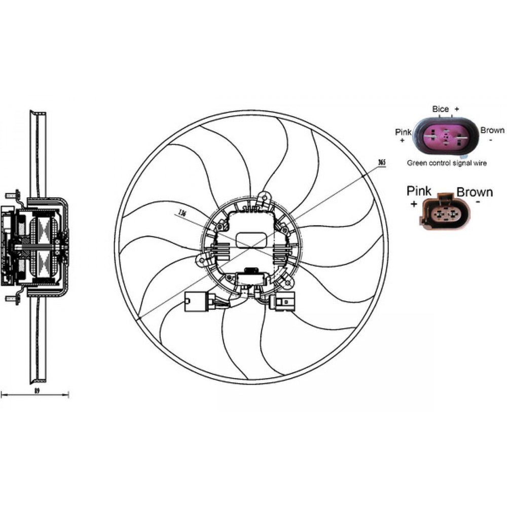 Electric Cooling Fan Assembly 365mm 12V