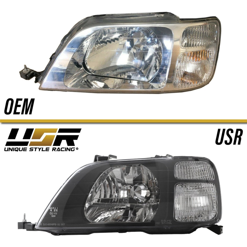 Black Housing JDM Style Headlights with Clear Corners Pair