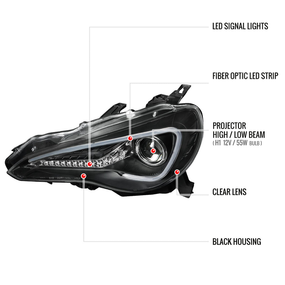 Jet Black Housing Clear Lens Headlight Assembly