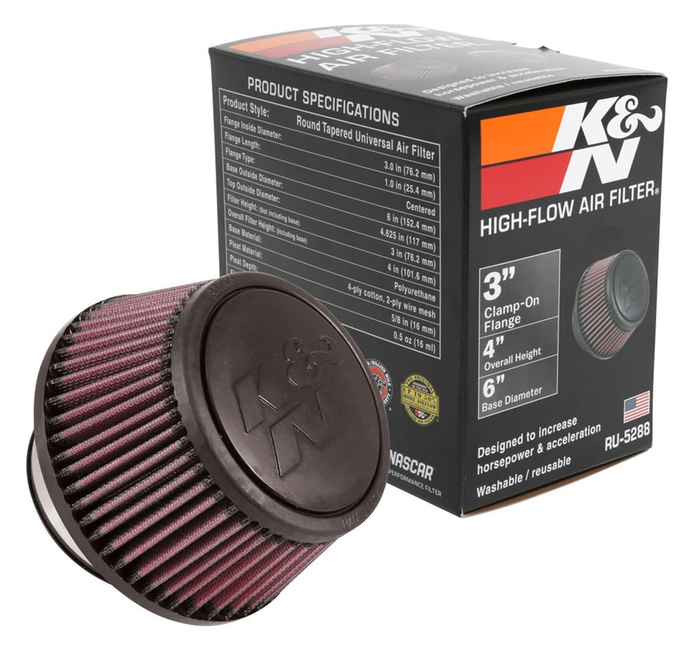 Universal Clamp-On Air Filter, 3-Inch Flange ID x 6-Inch Base OD