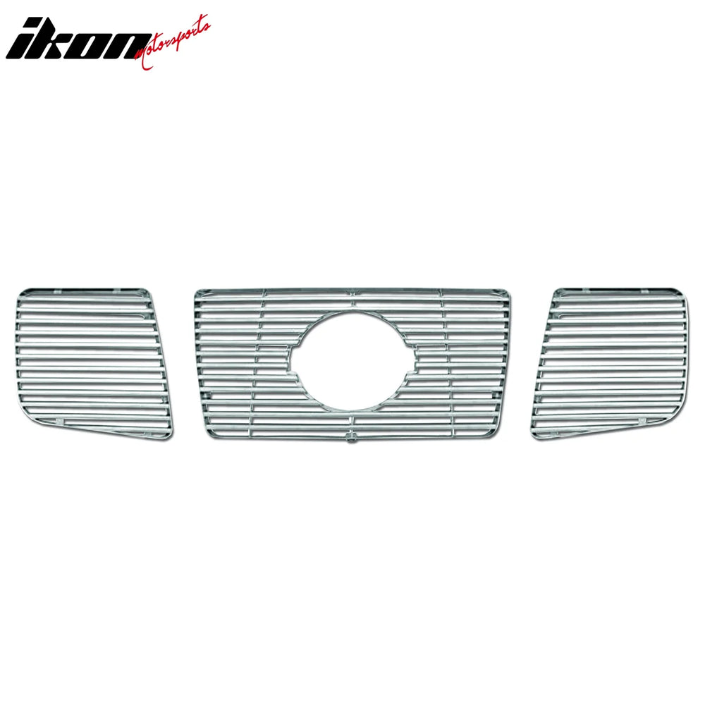 3-Piece Front Bumper Hood Upper Grille Set Chrome ABS