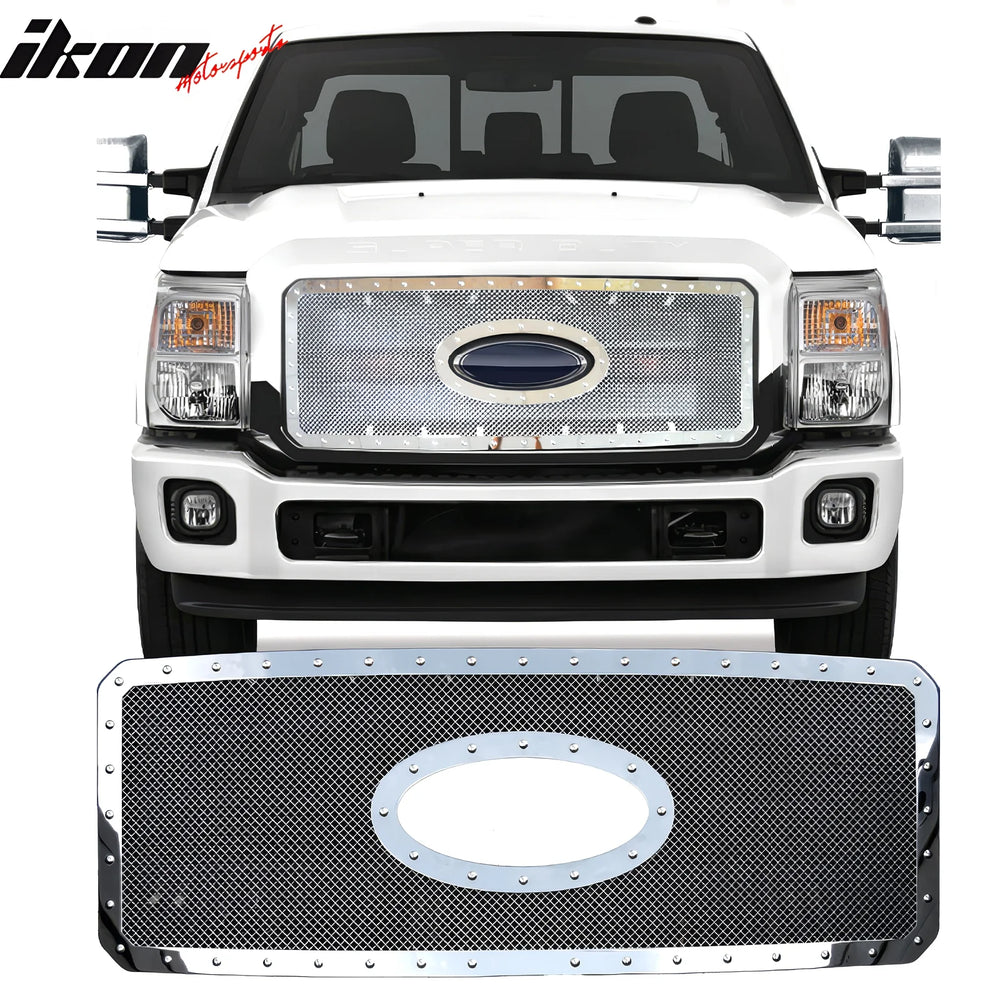 Mesh Upper Grille w/ Logo Cut Out, Chrome and Black
