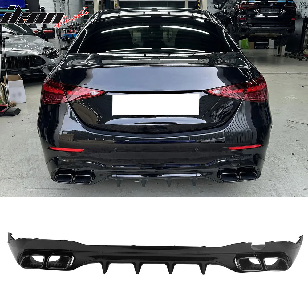 C63 Style Rear Diffuser with Quad Square Exhaust Pipes