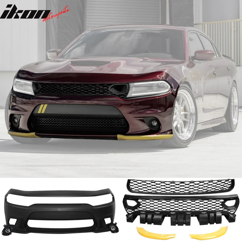 SRT8 Style Front Bumper Cover with Grilles and Splitters