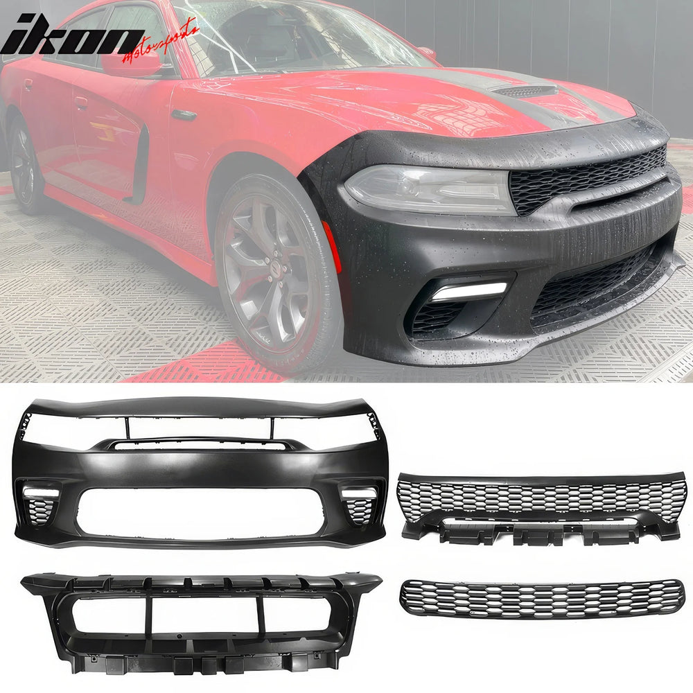 Widebody Front Bumper Cover with Grilles and LED Fog Lights