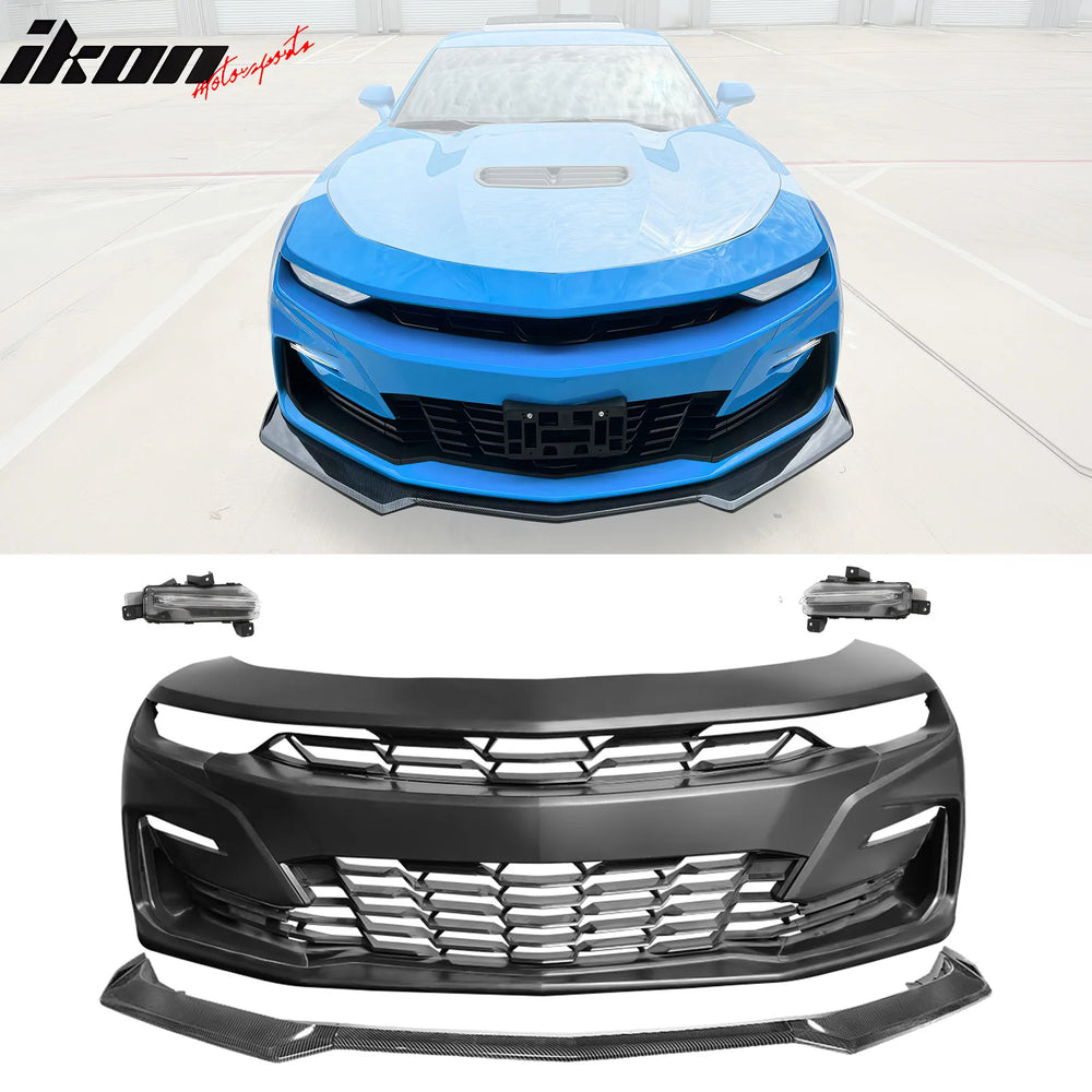 SS Style Front Bumper Cover with Carbon Fiber Print Lip and LED DRL