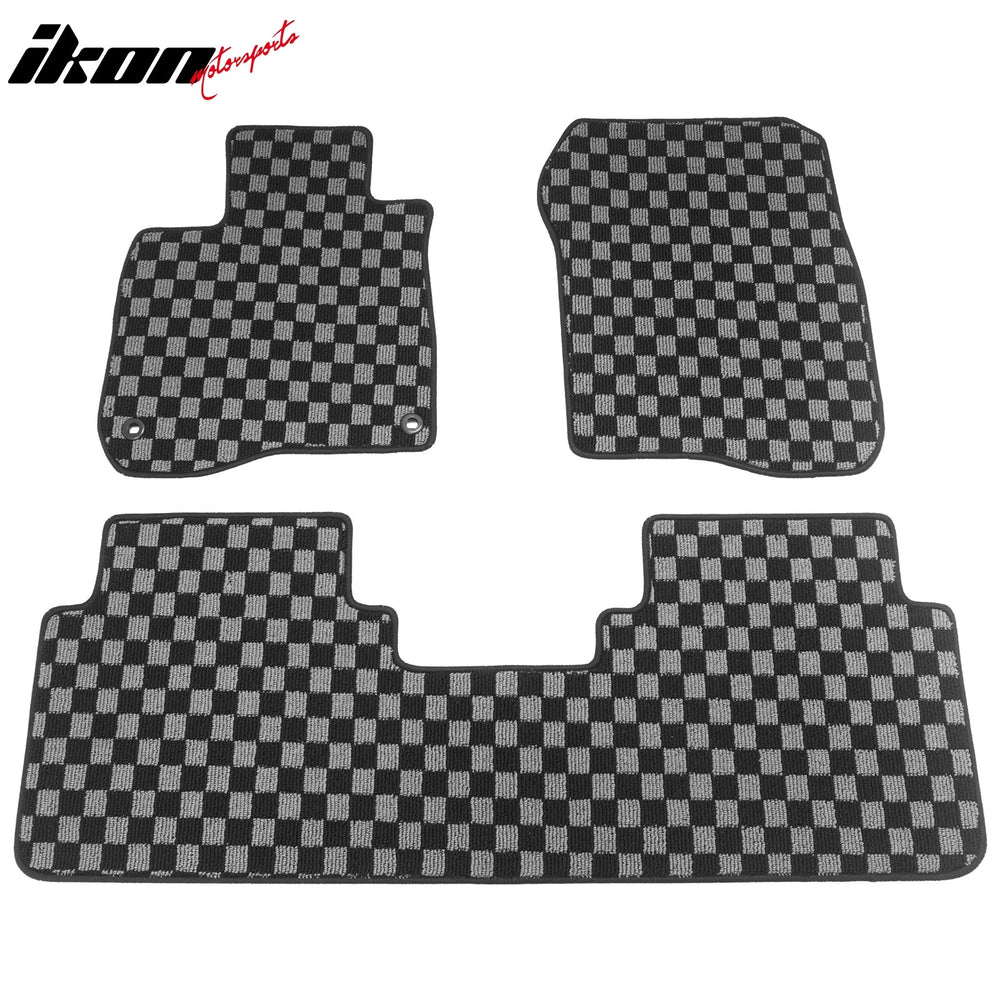 Black and Gray Plaid Floor Mat Set