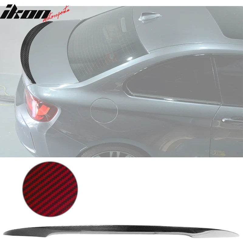 P Style Carbon Fiber Trunk Spoiler with Red Clear Finish