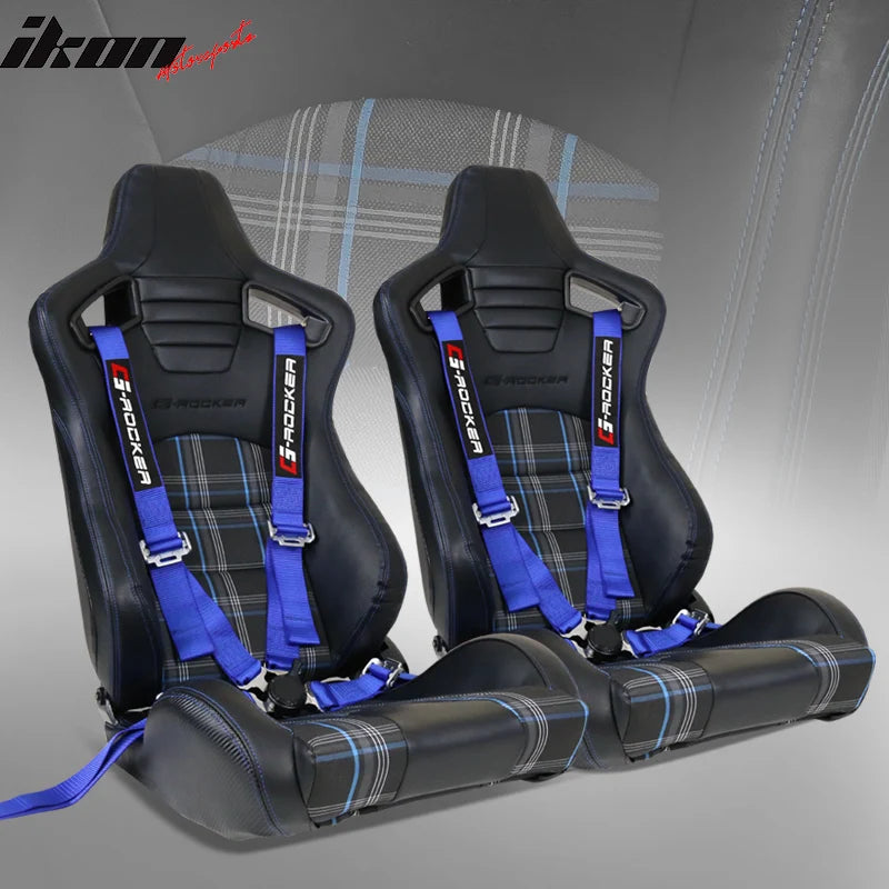 Universal PU Carbon Racing Seat with Blue Plaid