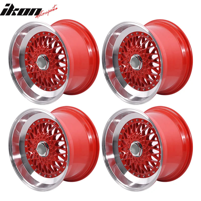 17x10 Deep Dish Mesh Wheel Red Face Red Machine Lip