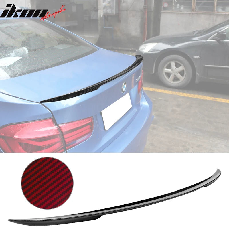 P Style Rear Trunk Spoiler Carbon Fiber w/ Red Clear
