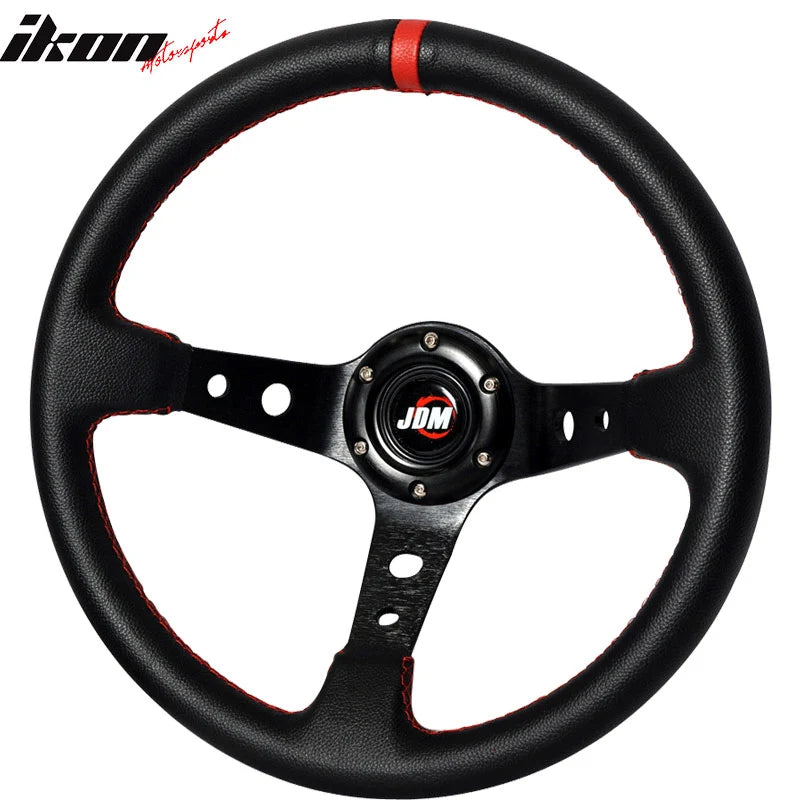 350mm Deep Dish Steering Wheel with Red Stitching