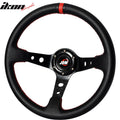350mm Deep Dish Steering Wheel with Red Stitching