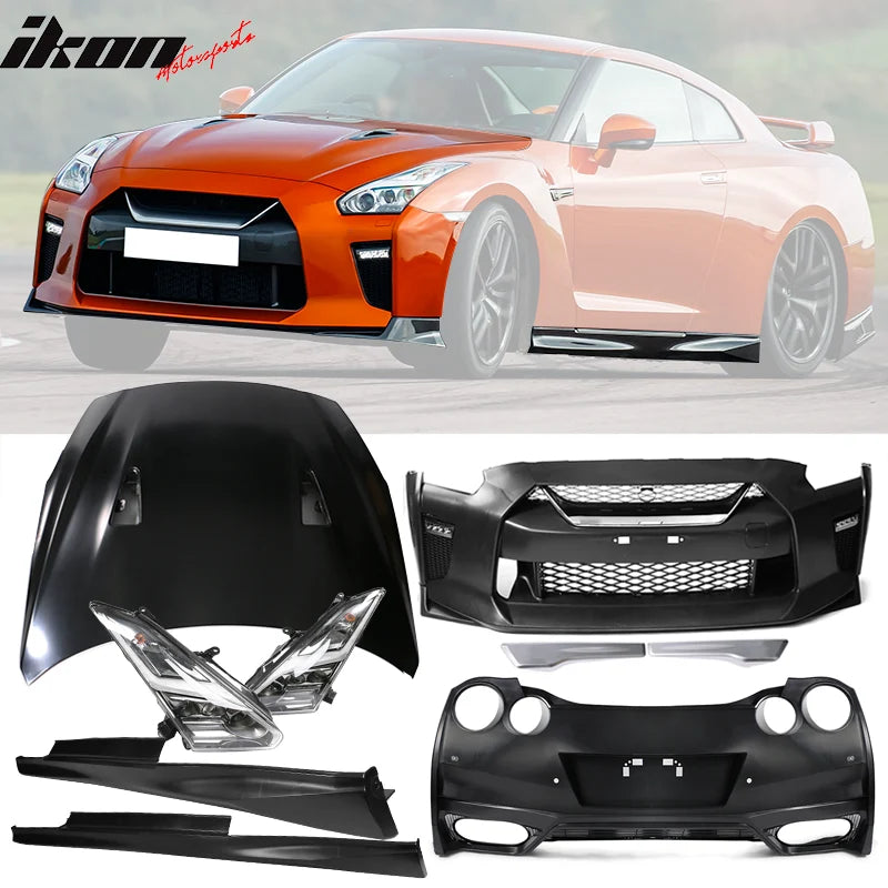 R35 GTR Bumper, Hood, Side Skirts, Headlights Kit