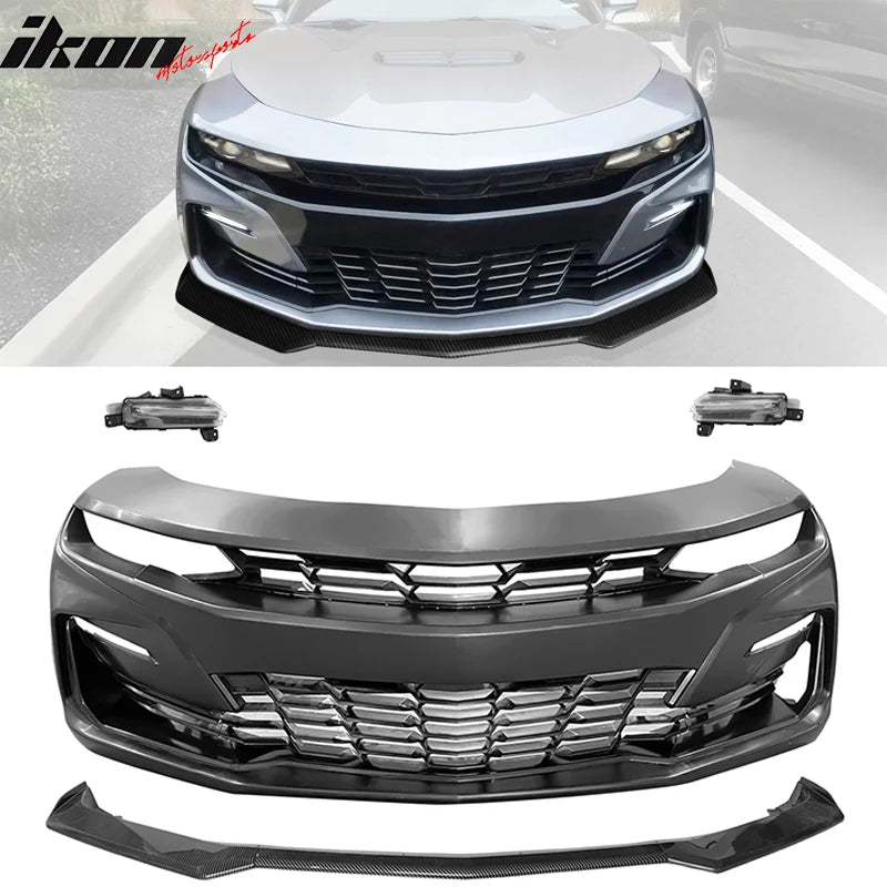 Carbon Fiber Print Front Bumper Cover with DRL and Lip