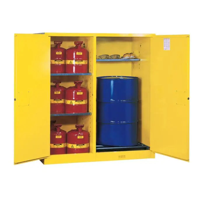 SUREGRIP EX DBLDUTY SAFETY CABINET W/DRM RLRS PARTITION/STORE DRUM/CAN YELLO