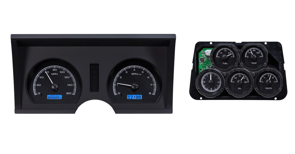 197882 CORVETTE VHX SYSTEM ANALOG CLOCK BLACK ALLOY STYLE FACE BLUE DISPLAY