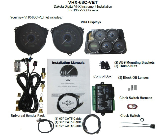 196877 CORVETTE VHX SYSTEM ANALOG CLOCK CARBON FIBER STYLE FACE RED DISPLAY