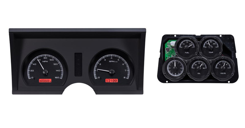 197882 CORVETTE VHX SYSTEM ANALOG CLOCK BLACK ALLOY STYLE FACE RED DISPLAY