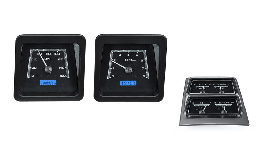 1969 CAMARO W/ CONSOLE GAUGES VHX SYSTEM BLACK ALLOY STYLE FACE BLUE DISPLAY