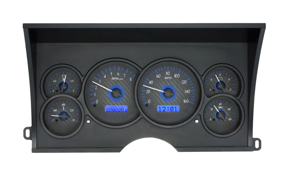 198894 CHEVY PICKUP VHX SYSTEM CARBON FIBER STYLE FACE BLUE DISPLAY