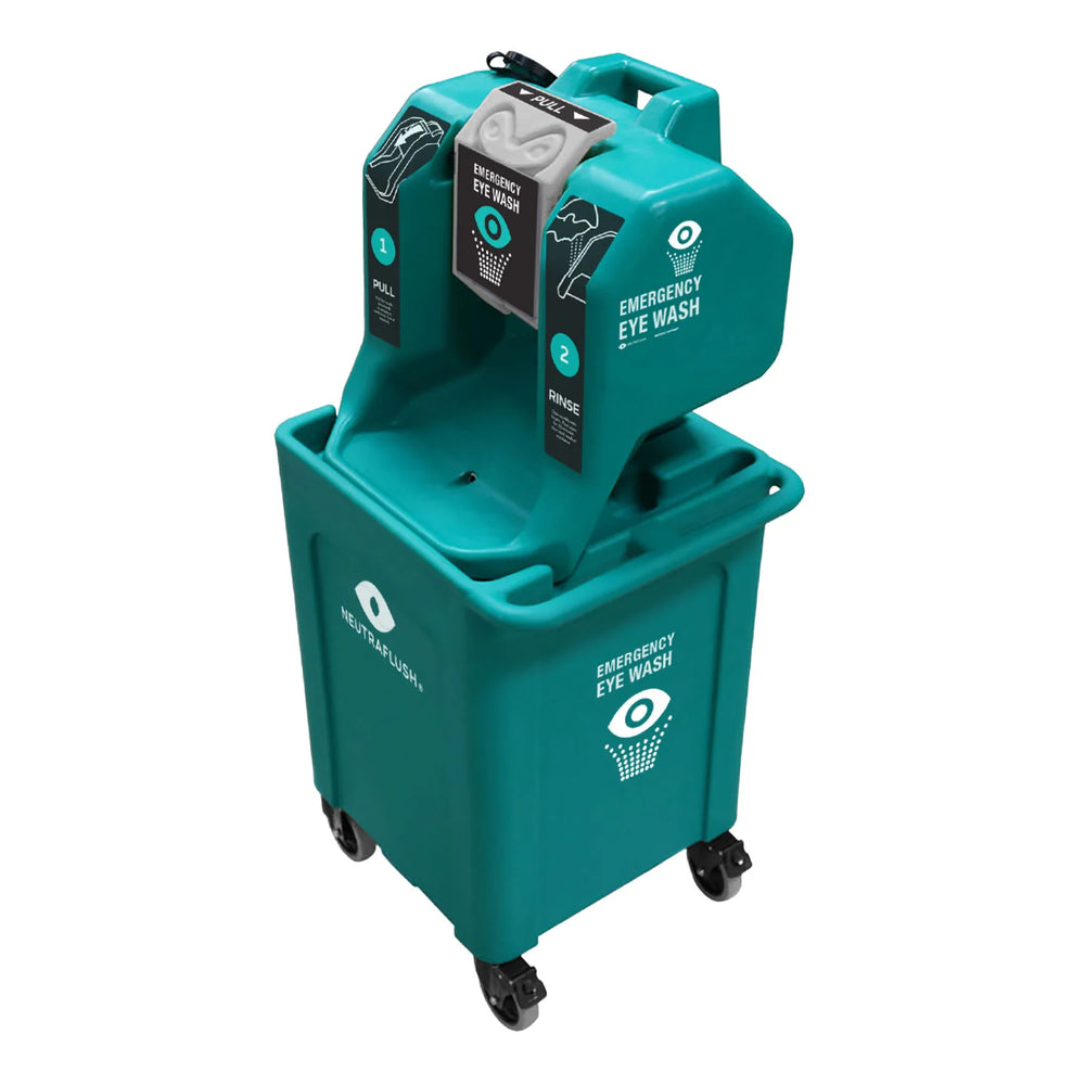 NEUTRAFLUSH GRAVITY FED EYEWASH STATION 16 GAL W/ DRAIN CART GREEN
