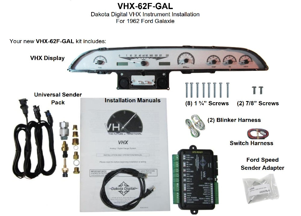 1962 FORD GALAXIE VHX SYSTEM SILVER ALLOY STYLE FACE BLUE DISPLAY