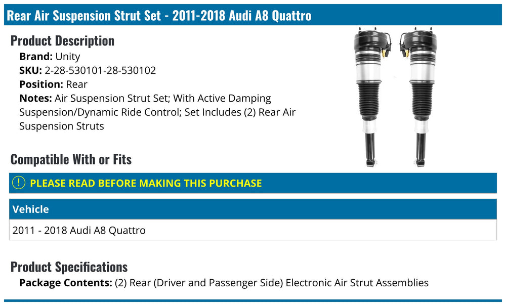 Unity Automotive 2 Rear Electronic Air Strut Assemblies 2-28-530101-28-530102