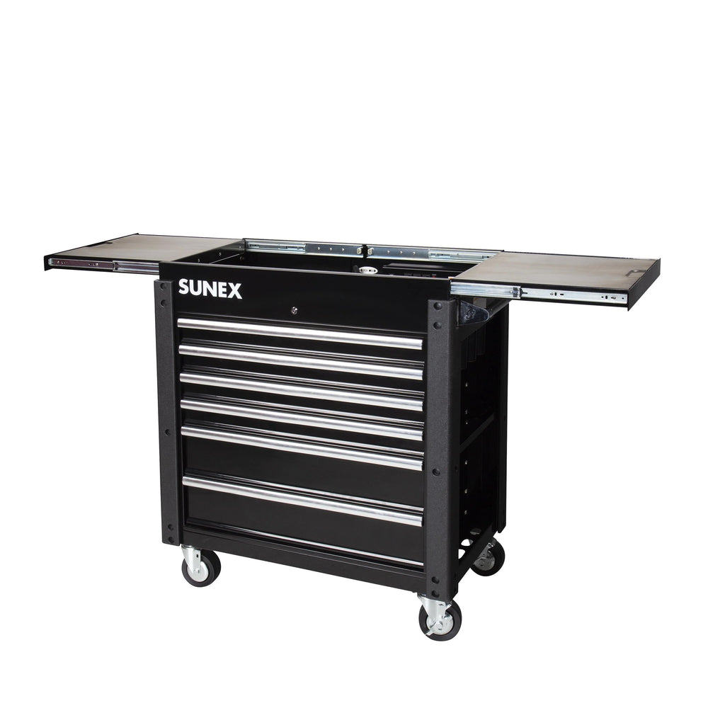 6 DRAWER SLIDE TOP SERVICE CART W/POWER STRIP BLACK