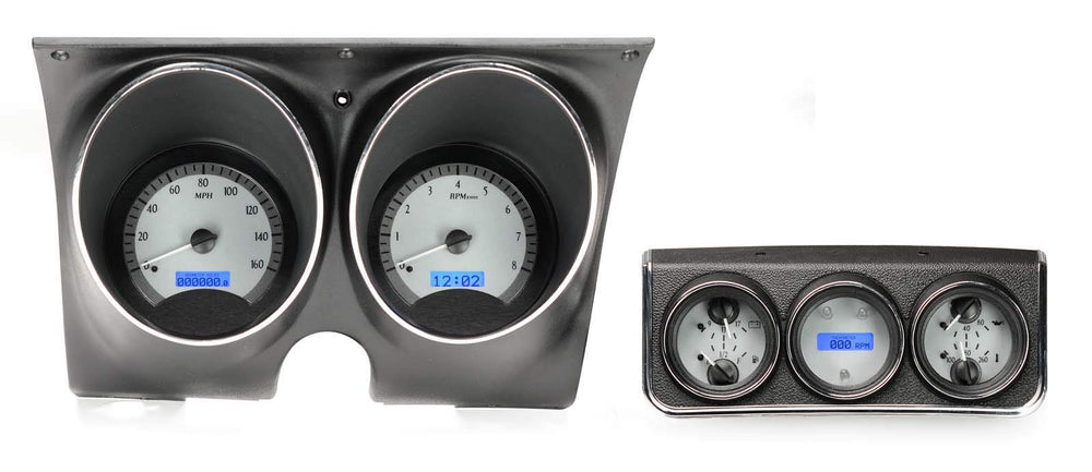 1967 CAMARO W/ CONSOLE GAUGES VHX SYSTEM SILVER ALLOY STYLE FACE BLUE DISPLAY